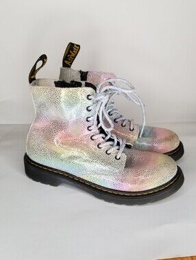 Dr. Martens Pascal White Leather Boots Rainbow Tall Youth Wmn's 5 Men's 4 Grunge